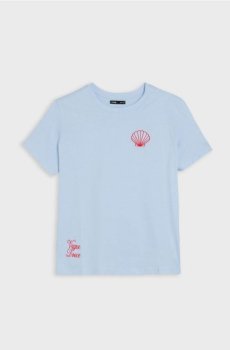 Бавовняна футболка з вишитим написом - блакитний