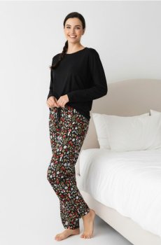 Піжамні штани з широкою штанинoю та квітковим мотивом - різнобарвний