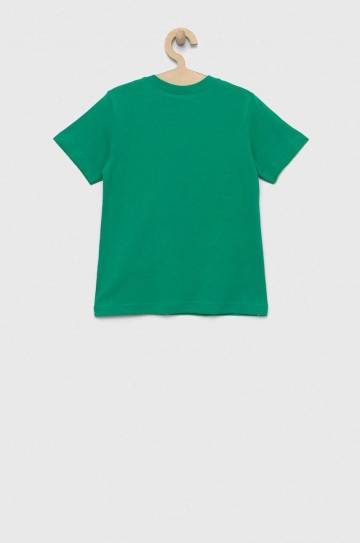 Детская хлопковая футболка United Colors of Benetton цвет зелёный однотонная Детская хлопковая футболка United Colors of Benetton цвет зелёный однотонная
