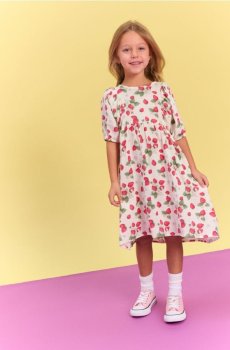 Бавовняна сукня з мотивом полуниці - кремовий