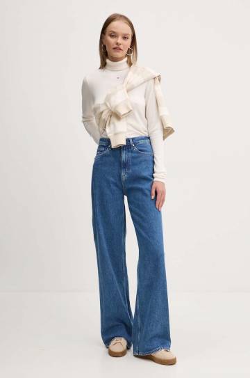 Свитер Tommy Jeans женский цвет бежевый с гольфом DW0DW19686 Свитер Tommy Jeans женский цвет бежевый с гольфом DW0DW19686