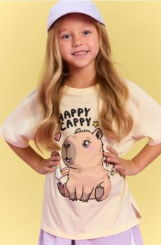 Бавовняна футболка з написом Happy Cappy - світло-жовтий