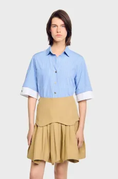 Женская голубая рубашка в клетку Голубой S Sandro SFPCM01463_Ciel - Blanc