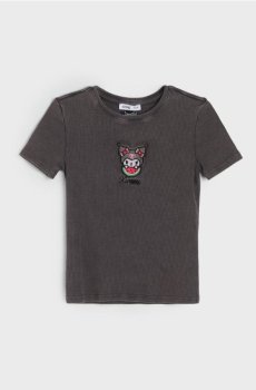 Бавовняна футболка з вишивкою Kuromi - темно-сірий