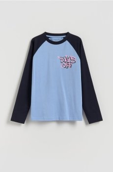 Reserved - Бавовняний лонгслів з принтом - темно-синій - 056II-59X