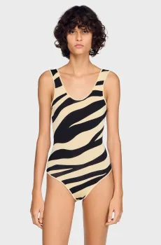 Женское боди с узором Разноцветный M Sandro SFPBD00040_Ecru - Black