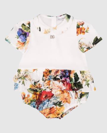 Детское белое боди в цветочный принт