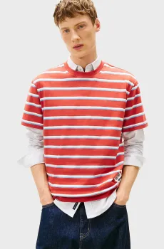 Мужская оранжевая футболка в полоску RLX LABEL Оранжевый L Tommy Jeans DM0DM22325