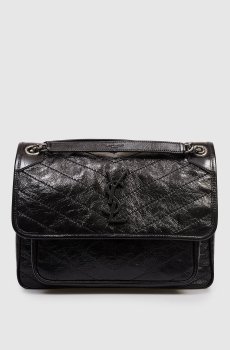 Черная кожаная глянцевая сумка NIKI