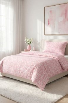 Комплект постільної білизни з квітами - рожевий