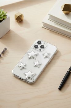 Прозорий чохол із зірками для різних телефонів - срібний