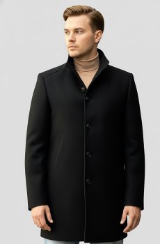 Мужское черное пальто с воротником-стойкой  OP-L-118-black