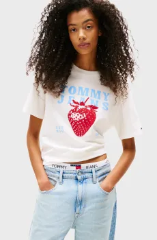 Женская белая футболка STRAWBERRY Белый S Tommy Jeans DW0DW22113