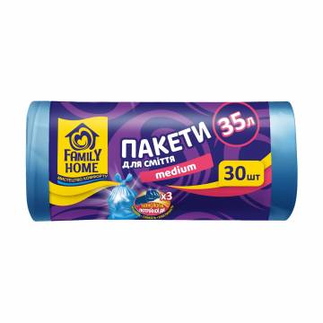 Пакеты для мусора Family Home Medium голубые, 45*55 см, 35 л, 30 шт