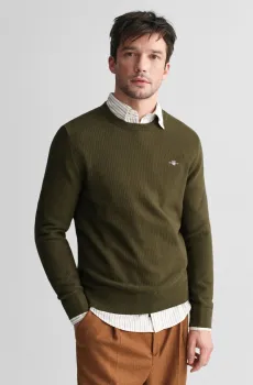Мужской оливковый джемпер COTTON MICRO TEXTURED Оливковый XXL Gant 8030210