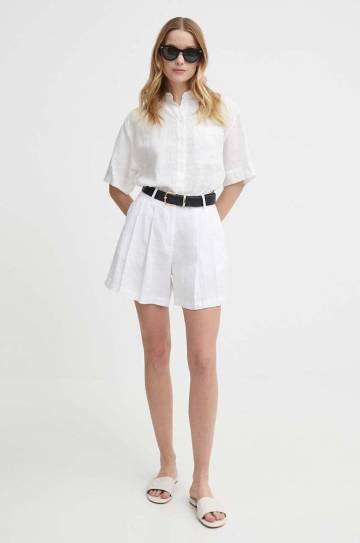 Льняная рубашка Tommy Hilfiger цвет белый relaxed классический воротник WW0WW41392 Льняная рубашка Tommy Hilfiger цвет белый relaxed классический воротник WW0WW41392