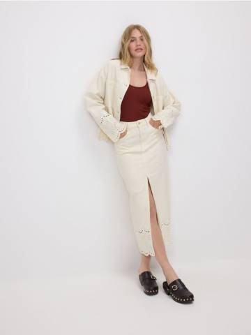 Reserved - Джинсова спідниця міді - нюдовий - 7808B-02J Reserved - Джинсова спідниця міді - нюдовий - 7808B-02J