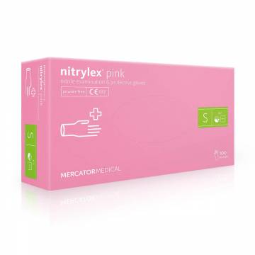 Перчатки нитриловые смотровые Nitrylex нестерильные, неприпудренные, размер S, розовые, 100 шт