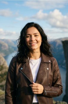 Байкерська куртка зі штучної шкіри - темно коричневий