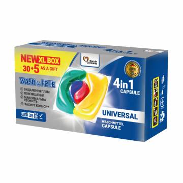 Капсулы для стирки Wash & Free Universal 4in1 Capsule 35 стирок, 35 шт (коробка) Капсулы для стирки Wash & Free Universal 4in1 Capsule 35 стирок, 35 шт (коробка)