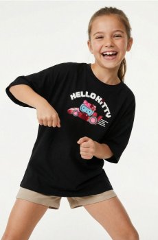 Бавовняна oversize футболка з принтом Hello Kitty - чорний