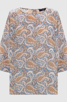 Голубая блуза GINNICO из шелка в принт
