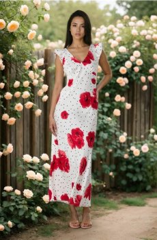 Міді сукня в горох із маковим мотивом - різнобарвний