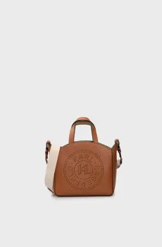 Женская коричневая кожаная сумка K CIRCLE TOTE PERFORATED Коричневый ONESIZE Karl Lagerfeld 241W3069