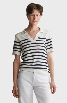 Женское белое поло в полоску FINE KNIT STRIPED Белый S Gant 4800404