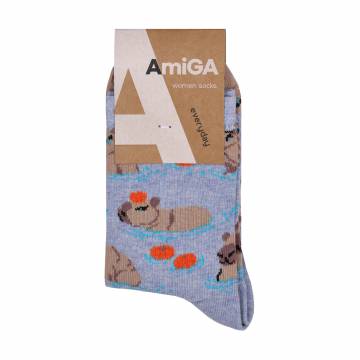 Женские носки AmiGA капибара, голубые, размер 23-25 Женские носки AmiGA капибара, голубые, размер 23-25