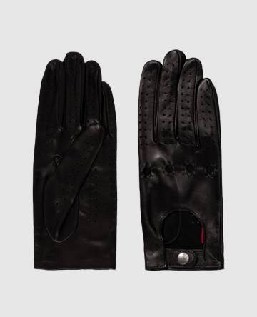 Черные кожаные перчатки с перфорацией