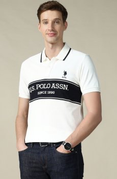 U.S. Polo Assn. Men Brand Logo Colourblocked Polo Collar T-shirt