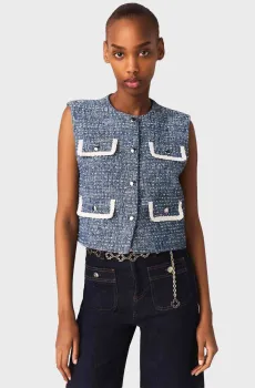 Женский голубой твидовый жилет Голубой 36 MAJE MFPTO01243_Blue