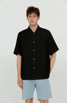 Мужская черная льняная рубашка Черный L PRPY PMSHRKALUA008