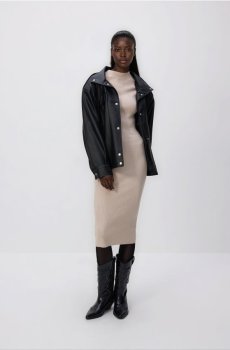 Reserved - Плаття в рубчик з віскозою - бежевий - 466HI-08X