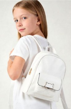 Рюкзак з екошкіри з мотивом кота - кремовий