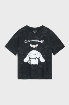 Бавовняна футболка з вареним ефектом Cinnamoroll - чорний
