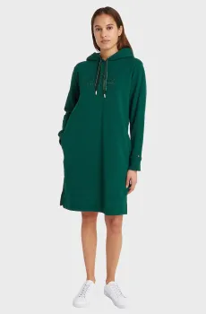 Женское зеленое платье REG VLVT TRIM HOOD SHORT DRS LS Зеленый XS Tommy Hilfiger WW0WW37100