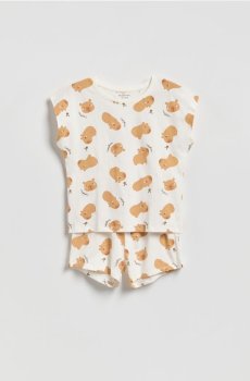 Reserved - Бавовняний піжамний комплект із принтом - кремовий - 620IN-01X