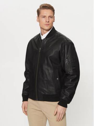 BOSS Шкіряна куртка Juge 50522223 Чорний Relaxed Fit BOSS Шкіряна куртка Juge 50522223 Чорний Relaxed Fit