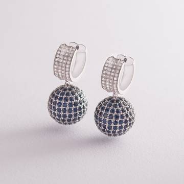 Золотые серьги "Шарики" (бриллианты, сапфиры) сб0195са Золотые серьги "Шарики" (бриллианты, сапфиры) сб0195са
