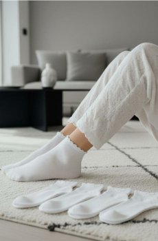 Набір коротких шкарпеток із хвилястим манжетом, 5 шт. - білий