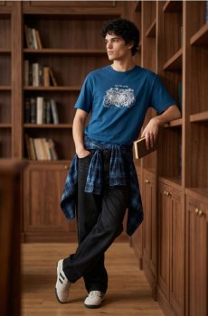 Бавовняна футболка comfort fit з велосипедним мотивом - синій