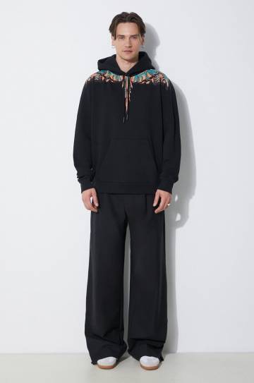 Хлопковая кофта Marcelo Burlon Grizzly Wings Regular Hoodie мужская цвет чёрный с капюшоном с принтом CMBB007S24FLE0021020 Хлопковая кофта Marcelo Burlon Grizzly Wings Regular Hoodie мужская цвет чёрный с капюшоном с принтом CMBB007S24FLE0021020