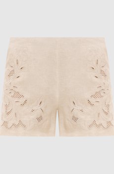 Бежевые шорты с леном с вышивкой бродеры
