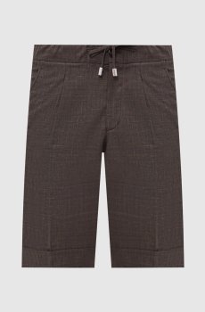 Коричневые шорты из шерсти, шелка и льна