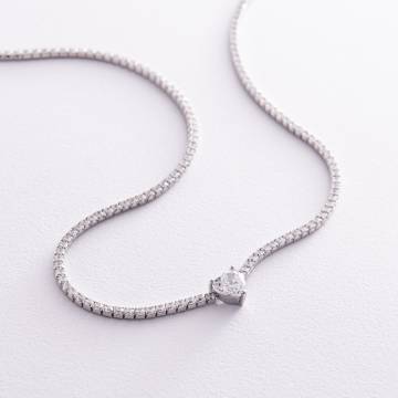 Серебряное колье - чокер "Сердечко" с фианитами 181258 Серебряное колье - чокер "Сердечко" с фианитами 181258