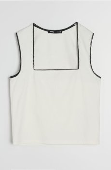 Бавовняний топ з квадратним декольте - кремовий