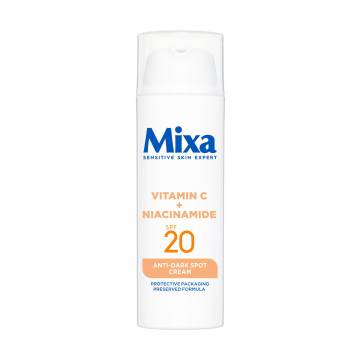 Увлажняющий крем против пигментных пятен кожи лица Mixa Anti-Dark Spot Cream SPF 20, с витамином С и ниацинамидом, 50 мл Увлажняющий крем против пигментных пятен кожи лица Mixa Anti-Dark Spot Cream SPF 20, с витамином С и ниацинамидом, 50 мл