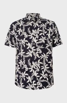 Мужская темно-синяя льняная рубашка с узором REG COTTON LINEN PALM SS Синий XL Gant 3240075